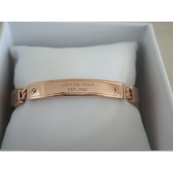 MICHAEL KORS MKJ3841791 Heritage Plaque Rose Gold Toned Bangle BRACELET $100 - Picture 3 of 8